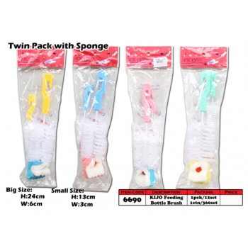 6690 KIJO Twin Pack Feeding Bottle Brush with Sponge
